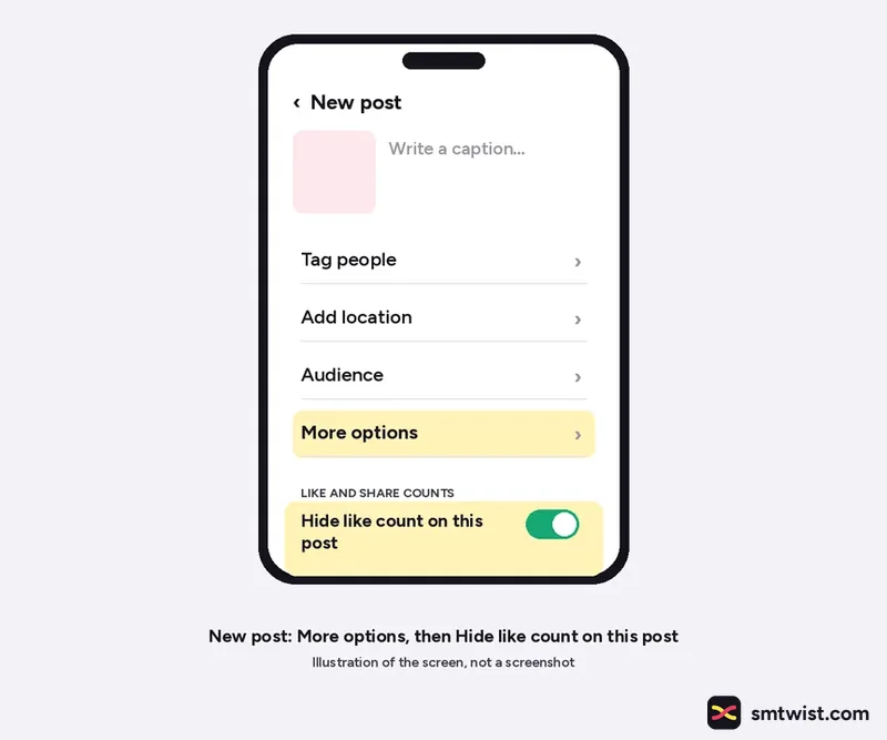 More options on the new post screen with Hide like count switched on