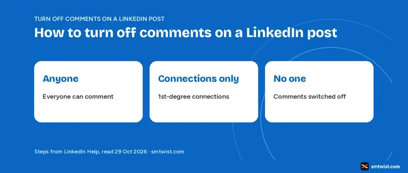 How to turn off comments on a LinkedIn post with the No one setting